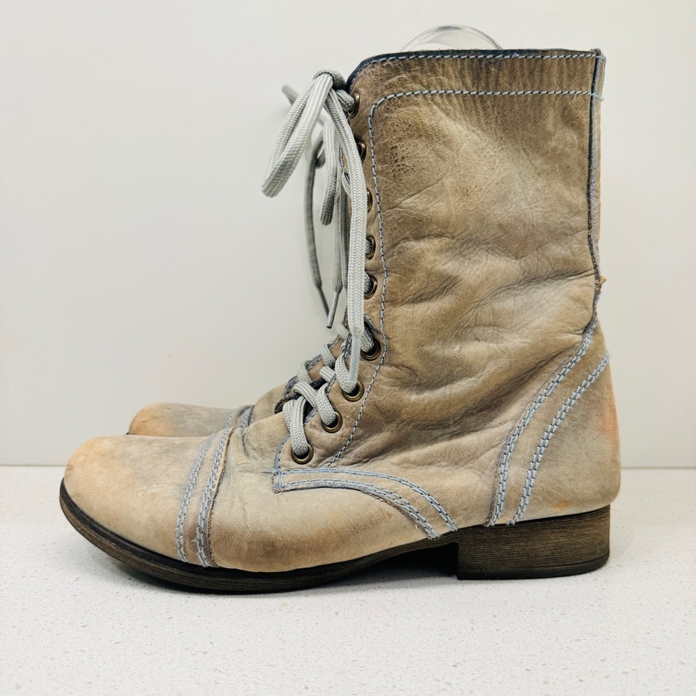 Steve Madden Troopa Boots Genuine Leather Gray Blue Combat Moto Booties 7.5